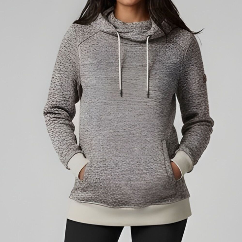 Roxy Dipsy Cowl Neck Tan Grey Hoodie Womens size L Pullover